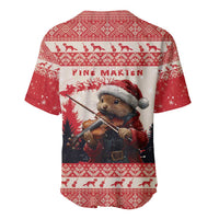 Croatia Christmas Baseball Jersey Pine Marten Playing Violin - Red Color - Wonder Print Shop