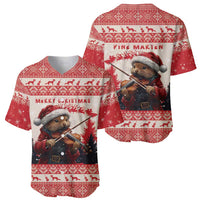 Croatia Christmas Baseball Jersey Pine Marten Playing Violin - Red Color - Wonder Print Shop