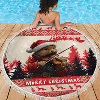 Croatia Christmas Beach Blanket Pine Marten Playing Violin - Red Color - Wonder Print Shop