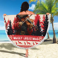 Croatia Christmas Beach Blanket Pine Marten Playing Violin - Red Color - Wonder Print Shop