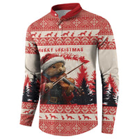 Croatia Christmas Button Sweatshirt Pine Marten Playing Violin - Red Color - Wonder Print Shop