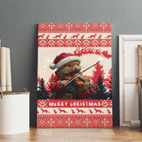 Croatia Christmas Canvas Wall Art Pine Marten Playing Violin - Red Color - Wonder Print Shop