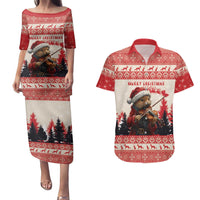 Croatia Christmas Couples Matching Puletasi and Hawaiian Shirt Pine Marten Playing Violin - Red Color - Wonder Print Shop