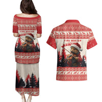 Croatia Christmas Couples Matching Puletasi and Hawaiian Shirt Pine Marten Playing Violin - Red Color - Wonder Print Shop