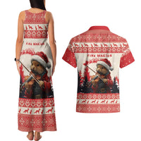 Croatia Christmas Couples Matching Tank Maxi Dress and Hawaiian Shirt Pine Marten Playing Violin - Red Color - Wonder Print Shop