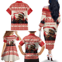 Croatia Christmas Family Matching Off The Shoulder Long Sleeve Dress and Hawaiian Shirt Pine Marten Playing Violin - Red Color - Wonder Print Shop