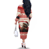 Croatia Christmas Family Matching Off The Shoulder Long Sleeve Dress and Hawaiian Shirt Pine Marten Playing Violin - Red Color - Wonder Print Shop