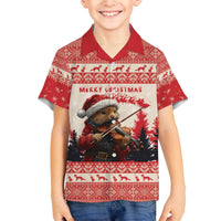 Croatia Christmas Family Matching Off The Shoulder Long Sleeve Dress and Hawaiian Shirt Pine Marten Playing Violin - Red Color - Wonder Print Shop