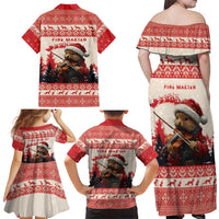 Croatia Christmas Family Matching Off Shoulder Maxi Dress and Hawaiian Shirt Pine Marten Playing Violin - Red Color - Wonder Print Shop