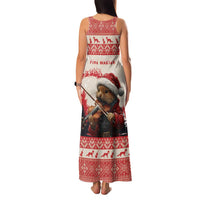 Croatia Christmas Family Matching Tank Maxi Dress and Hawaiian Shirt Pine Marten Playing Violin - Red Color - Wonder Print Shop