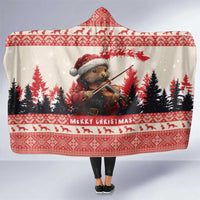 Croatia Christmas Hooded Blanket Pine Marten Playing Violin - Red Color