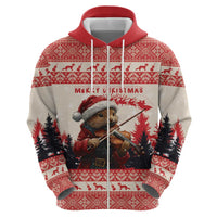 Croatia Christmas Hoodie Pine Marten Playing Violin - Red Color - Wonder Print Shop