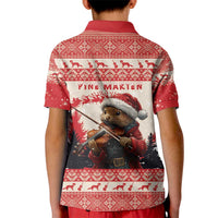 Croatia Christmas Kid Polo Shirt Pine Marten Playing Violin - Red Color - Wonder Print Shop