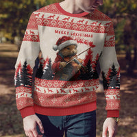 Croatia Christmas Ugly Christmas Sweater Pine Marten Playing Violin - Red Color - Wonder Print Shop