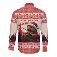 Croatia Christmas Long Sleeve Button Shirt Pine Marten Playing Violin - Red Color - Wonder Print Shop