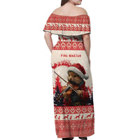 Croatia Christmas Off Shoulder Maxi Dress Pine Marten Playing Violin - Red Color - Wonder Print Shop
