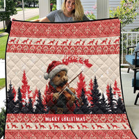 Croatia Christmas Quilt Pine Marten Playing Violin - Red Color - Wonder Print Shop