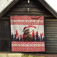 Croatia Christmas Quilt Pine Marten Playing Violin - Red Color - Wonder Print Shop