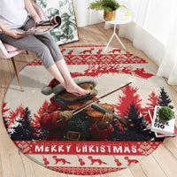 Croatia Christmas Round Carpet Pine Marten Playing Violin - Red Color