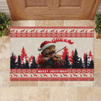 Croatia Christmas Rubber Doormat Pine Marten Playing Violin - Red Color - Wonder Print Shop