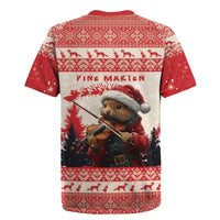 Croatia Christmas Rugby Jersey Pine Marten Playing Violin - Red Color - Wonder Print Shop