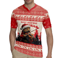 Croatia Christmas Rugby Jersey Pine Marten Playing Violin - Red Color - Wonder Print Shop