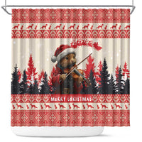 Croatia Christmas Shower Curtain Pine Marten Playing Violin - Red Color