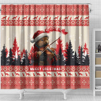 Croatia Christmas Shower Curtain Pine Marten Playing Violin - Red Color