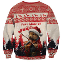 Croatia Christmas Sweatshirt Pine Marten Playing Violin - Red Color - Wonder Print Shop