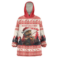 Croatia Christmas Wearable Blanket Hoodie Pine Marten Playing Violin - Red Color - Wonder Print Shop