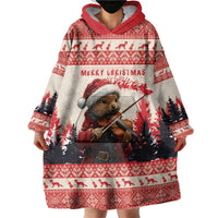 Croatia Christmas Wearable Blanket Hoodie Pine Marten Playing Violin - Red Color - Wonder Print Shop