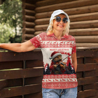 Croatia Christmas Women Polo Shirt Pine Marten Playing Violin - Red Color - Wonder Print Shop