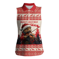Croatia Christmas Women Sleeveless Polo Shirt Pine Marten Playing Violin - Red Color - Wonder Print Shop