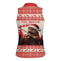 Croatia Christmas Women Sleeveless Polo Shirt Pine Marten Playing Violin - Red Color - Wonder Print Shop