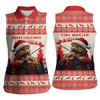 Croatia Christmas Women Sleeveless Polo Shirt Pine Marten Playing Violin - Red Color - Wonder Print Shop