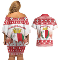 Malta Christmas Couples Matching Off Shoulder Short Dress and Hawaiian Shirt Coat Of Arms il-Milied it-Tajjeb - Wonder Print Shop