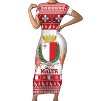 Malta Christmas Family Matching Short Sleeve Bodycon Dress and Hawaiian Shirt Coat Of Arms il-Milied it-Tajjeb - Wonder Print Shop