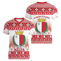 Malta Christmas Women V-Neck T-Shirt Coat Of Arms il-Milied it-Tajjeb - Wonder Print Shop