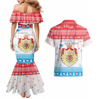 Luxembourg Christmas Couples Matching Mermaid Dress and Hawaiian Shirt Coat Of Arms Schei Chreschtdeeg - Wonder Print Shop