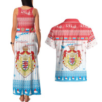 Luxembourg Christmas Couples Matching Tank Maxi Dress and Hawaiian Shirt Coat Of Arms Schei Chreschtdeeg - Wonder Print Shop