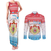 Luxembourg Christmas Couples Matching Tank Maxi Dress and Long Sleeve Button Shirt Coat Of Arms Schei Chreschtdeeg - Wonder Print Shop