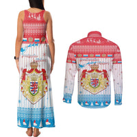 Luxembourg Christmas Couples Matching Tank Maxi Dress and Long Sleeve Button Shirt Coat Of Arms Schei Chreschtdeeg - Wonder Print Shop