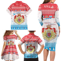 Luxembourg Christmas Family Matching Long Sleeve Bodycon Dress and Hawaiian Shirt Coat Of Arms Schei Chreschtdeeg - Wonder Print Shop