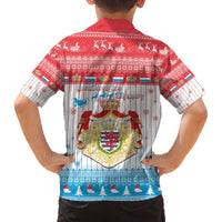 Luxembourg Christmas Family Matching Off The Shoulder Long Sleeve Dress and Hawaiian Shirt Coat Of Arms Schei Chreschtdeeg - Wonder Print Shop