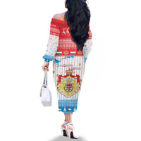 Luxembourg Christmas Family Matching Off The Shoulder Long Sleeve Dress and Hawaiian Shirt Coat Of Arms Schei Chreschtdeeg - Wonder Print Shop