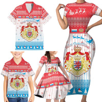 Luxembourg Christmas Family Matching Short Sleeve Bodycon Dress and Hawaiian Shirt Coat Of Arms Schei Chreschtdeeg - Wonder Print Shop