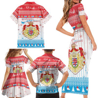 Luxembourg Christmas Family Matching Short Sleeve Bodycon Dress and Hawaiian Shirt Coat Of Arms Schei Chreschtdeeg - Wonder Print Shop