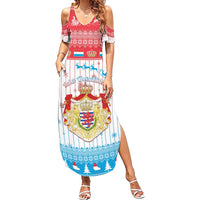 Luxembourg Christmas Family Matching Summer Maxi Dress and Hawaiian Shirt Coat Of Arms Schei Chreschtdeeg - Wonder Print Shop