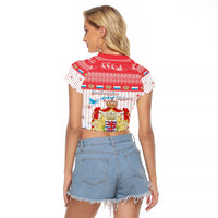 Luxembourg Christmas Raglan Cropped T Shirt Coat Of Arms Schei Chreschtdeeg - Wonder Print Shop