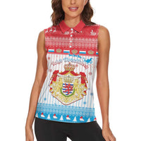 Luxembourg Christmas Women Sleeveless Polo Shirt Coat Of Arms Schei Chreschtdeeg - Wonder Print Shop